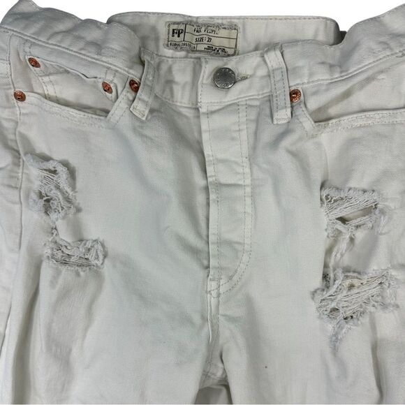 Free People Womens Jeans Size 27 White Distressed Raw Hem Ankle - Picture 4 of 12